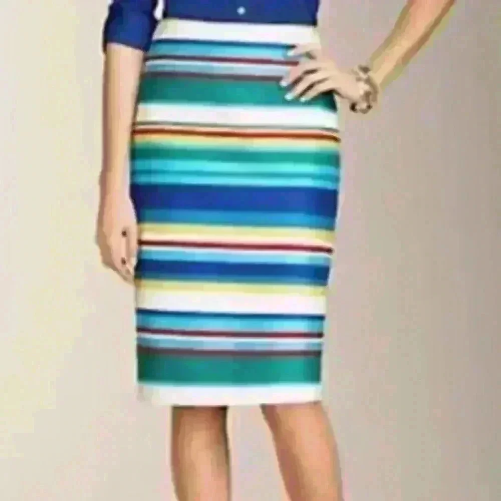 TALBOTS MULTICOLORED STRIPED LINED SKIRT 100% cotton Size 12 PREPPY SPECIAL - Picture 3 of 8